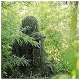 HAZARA 5-Teilige 3D Ghillie Suit Camouflage Jagdbekleidung Ghillie Suit Einschließlich Jacke,Hose,Kapuze,Tragetasche Tarnzelt Fotografie für Outdoor Jagdfotografie,ForestGreen-Adults