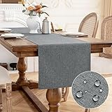 AooHome Tischläufer Grau 40X140cm, Tischdeko Leinen-Optik Abwaschbar Tischband aus Polyester Wasserabweisend mit Lotuseffekt, Dauerhaft Kratzfest für Esszimmer Hochzeiten Party Weihnachten