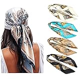 WELROG 90x90cm Große quadratische Fleckschals für Damen 4 PCs Frauen Seidig wie Kopftuch Bandanas Haarschal Halstuc Schlafringe (Set #3)