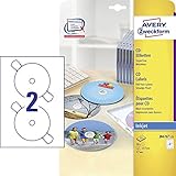 AVERY Zweckform J8676-25 selbstklebende CD-Etiketten (50 blickdichte CD-Aufkleber, Ø 117mm auf A4, SuperSize, Papier matt, bedruckbare Klebeetiketten für alle Inkjet-Drucker) 25 Blatt, weiß