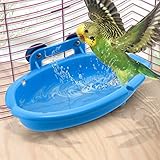 Mygeromon Vogel Dusche - Papagei Käfig Zubehör Badewanne Vogelbad Futternapf für Wellensittiche/Kanarienvögel （Blau）