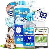 FreeClean® Bio Geruchsneutralisierer Konzentrat 1000ml [EXTRA STARK OHNE CHEMIE] Enzymreiniger Katzenurin inkl Mischflasche - Hochkonzentrierter Geruchsentferner als Textilerfrischer - Made in DE