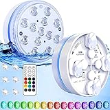 Joycome Poolbeleuchtung 13 RGB LED Unterwasser Pool Licht, 2 Stück Whirlpool Beleuchtung mit Fernbedienung, Magnet, Poollampen IP68 Wasserdicht Schwimmlichter für Vase Teich Spa Badewanne Aquarium