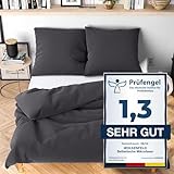 Wolkenfeld Bettwäsche 135x200 grau anthrazit - kuschlig weich & bügelfrei - ÖKO-TEX Zertifiziert - 1x Bettbezug + 1x Kissenbezug 80x80