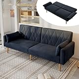 Huayz Klappbares Schlafsofa Couch Sofa mit Schlaffunktion Bettsofa Schlafsofa mit Hilfsfüßen, 205×104cm, mit 2 Kissen,Samtstoff,fürs Wohnzimmer Schlafzimmer Heimkino Gästezimmer