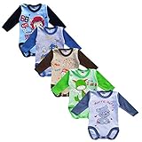 MEA BABY Unisex Baby Langarm Body aus 100% Baumwolle im 5er Pack, Baby Langarm Body mit Aufdruck, Baby Langarm Body für Mädchen, Baby Langarm Body für Jungen. (86, Jungen)