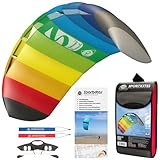 HQ Lenkmatte Lenkdrachen Symphony Beach III 1.3 Rainbow, Zweileiner Matte, Drachen für Kinder und Erwachsene, 55x130cm, inkl. 45kp Polyester Schnüre, 2x25m auf Winder mit Schlaufen, Drachen ab 8 Jahre