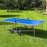 Vermont TS100 Outdoor-Tischtennisplatte | Tragbarer Tischtennistisch in Standardgröße mit Stahlrahmen und 360°-Rollen (Tisch + Club-Set, Mit Abdeckung)