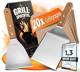flammtal - Grillspachtel Set aus Edelstahl [Mit Echtholzgriff] - Hochwertiger Plancha Spachtel inkl. 20x Burgerpapier für Smash Burger - Grill Spachtel für Plancha & Teppanyaki - Ideales Grill Zubehör