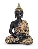 TEMPELWELT Deko Figur Buddha Statue Amithaba sitzend 15 cm hoch, Polystein schwarz Gold, Dhyani-Buddha Dekofigur Thai Buddha Statue Buddhafigur