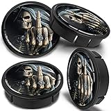SkinoEu 4 x 60mm Universal Schwarz Schädel Alufelgen Nabenkappen Felgen Kappen Felgendeckel Radkappen Radnabendeckel Nabendeckel Felgenkappen CX 25
