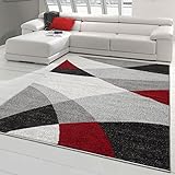 Teppich-Traum moderner Designerteppich mit abstraktem Rautenmuster grau rot, Größe 160x220 cm