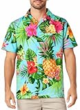King Kameha Funky-Hawaii-Hemd, Herren, Kurzarm, Pineapple, Türkis, L