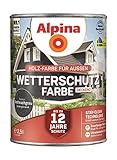 Alpina Holz-Wetterschutz-Farben – Anthtrazitgrau, deckend – bis zu 12 Jahre Schutz vor Witterung und Nässe – schmutzabweisend, deckend & ergiebig – 2,5 Liter