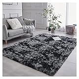 Bibykivn Teppich Wohnzimmer Hochflor Teppiche Waschbarer, 80x160 cm Moderner Langflor Teppiche Anti-Rutsch Unterseite Carpet, Weich Teppich Groß (Dark Gray, 140x200 cm)