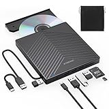 ORIGBELIE Externes DVD Laufwerk, ultraflacher CD-Brenner USB 3.0 mit 4 USB-Anschlüssen und 2 TF/SD-Kartensteckplätzen, Plug-and-Play Externes CD Laufwerk für Laptop Mac, PC Windows 11/10/8/7 Linux OS