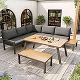 Garten-Lounge-Set für 6-7 Personen, geeignet für Garten, Balkon, Terrasse, wetterfeste Sitzgruppe, Essgruppe, modernes Gartenmöbel-Set, Gestell aus verzinktem Eisen, Tischplatte mit Eiskübel
