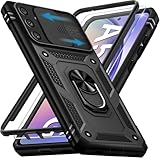 Giyer für Samsung Galaxy A54 5G Hülle mit Schutzfolie, Handyhülle Galaxy A54 5G mit Kameraschutz Kartenschlitz 360° Metall Ring Ständer Stoßfest Bumper Schutzhülle Samsung A54 6.4' Case (Schwarz)