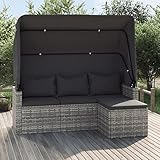 Festnight Balkon Sofa mit Dach Gartensofa 3 Sitzer Gartenlounge Polyrattan Lounge Gartenmöbel Set Rattansofa Loungemöbel Terrasse Terrassenmöbel Rattan Balkonmöbel Keiner Balkon Sonnendach, Grau