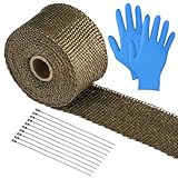 LIHAO Hitzeschutzband für Auspuff 5M mit Kabelbinder für Fächerkrümmer Thermoband mit 10 Edelstahl Krümmerband Handschuhe für Abgasschlauch Auspuff