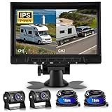 VECHTEL 1080P HD 2*Rückfahrkamera Kabel mit 7 Zoll IPS Monitor,2 geteilter Bildschirm/Einparkhilfe,IP69 AHD Rückfahrkamera Auto Nachtsicht für SUV LKW Wohnmobil Mit Sonnenblende,2 * 15M Kable,12–24 V