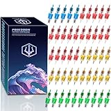 POSEIDON Tattoo-Kartuschennadeln 50 Stück gemischte Größen (3RL,5RL,7RL,9RL,5RS,7RS,9RS,7RM,9RM,9M1) - Rundliner, Schattierer, Magnum, gebogene/runde Magnum, langer Konus - Einwegnadeln Nr.12