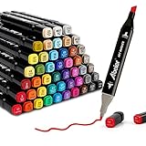 ABEIER 48 Farben Marker Set Filzstifte Set, Alkohol Marker Twin Tip Marker Textmarker Stift Set, Alkoholmarker für Kinder Erwachsene Manga Skizzieren Kalligraphieren, Ausmalen mit Tragetasche