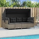 Homgoday 5-TLG. Garten-Sofagarnitur mit Kissen Balkonmöbel Gartenmöbel Gartensofa mit Dach Loungemöbel Sitzgruppe Sofagarnitur Ecksofa für Balkon Terrasse Grau Poly Rattan