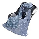 amo nenes Einschlagdecke Universal 100% Baumwolle, 90 * 90cm Doppelseitig Kuscheldecke mit Kapuze für Buggy Autositz, Kinderwagen Babydecke, Baby Decke Neugeborene, Ganzjahresdecke, Unisex, Blau-grau