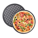 Relaxdays Pizzablech, 2er Set, rund, gelocht, antihaft, Pizza & Flammkuchen, Carbonstahl, Knusperblech, ∅ 32 cm, grau, Anthrazit