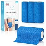 Selbstklebender Verband - 4 Bandagen Rollen (10cm x 4,5m) - Original Health Press Pflaster Rolle Verbandsmaterial - Elastische Bandage - Haftbandage selbstklebend Blau