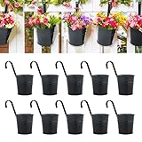 KINGLAKE Blumentöpfe zum Aufhängen Hängend aus Metall, Schwarz Hänge 10Stück Garten Töpfe für Balkon, Zaun, Garten, Wand, Robuster Hängetopf mit Abnehmbarem Haken，10 x 10 x 8 cm
