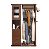 Standspiegel in voller Länge Massivholz-Kleiderbügel, bodenstehender Ankleidespiegel, integrierte drehbare Garderobe, einfaches Zuhause, Schlafzimmer, multifunktionales Lagerregal Ankleidespiegel in v