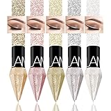 MTUVKGT Diamond Liquid Glitter Eyeshadow Eyeliner Set, 5 Farben Metallisch Flüssiger Glitzer Lidschatten, Lang Anhaltender Wasserfester Schimmernder Lidschatten, Funkelndes Augen Schminke (12L)