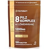 Pilz Komplex 1200mg mit 8 Pilzsorten - Lions Mane, Cordyceps, Chaga, Shiitake, Reishi, Maitake, Shaggy Mane & Oyster | 120 Pulver Tabletten | Vegane | von Horbaach