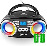 KLIM Boombox B3 Tragbarer CD Player + FM Radio, CD, MP3, Bluetooth, AUX, USB, RGB LED + Kabel- & kabelloser Betrieb mit wiederaufladbaren Akku + Verbesserte CD-Laserlinse + Digitaler EQ + Version