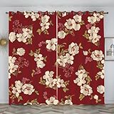 loyaltyer Vorhang Blickdicht Rot Akustikvorhang Vorhang Verdunkelung mit Ösenvorhang für Wohnzimmer Kinderzimmer Schlafzimmer Thermo Schallschutzvorhang, 2er Set 160x140 cm(HxB) für Blumen