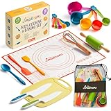 Jimadreams® Kinder Backset mit Kindermesser - Echte Montessori Küchenutensilien und Schneideset für Kinder - Küchenset mit Messbecher-Set zum Kochen und Backen mit Kindern ab 3 Jahre, BPA-frei Kochset