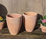 2er Set Blumentopf echt Terrakotta ca. 26 cm hoch, Übertopf für Garten und Wohnung Terracotta Mediterran Balkon Deko Terrasse