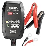 ABSINA Batterieladegerät Motorrad vollautomatisch - AGM Ladegerät 6V & 12V Blei Batterie bis 26Ah / 12,8V Lithium bis 15Ah - Roller & Motorrad Ladegerät mit 3,4m Kabel & 800mA - Batterie Ladegerät