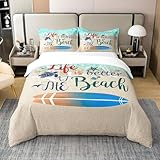 Surfen Bettwäsche 140x200 cm Weich Microfaser Bettwäsche-Sets Hawaii Bettbezug 3D Bettbezüge mit Reißverschluss und 2 Kissenbezug 80x80 cm, E3118