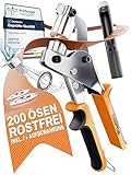 CRAFTUS® Profi Ösenzange Set mit 200 rostfreien Ösen (Ø 10mm) I Magnetische Ösenpresse aus gehärtetem Stahl für Stoffe & Planen I Ösenstanze für Planenösen & Metallösen