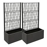 2 x Kreher® XL Rankgitter, Spalier mit Pflanzkasten aus robustem Kunststoff. Maße BxTxH in cm: 80 x 36 x 140 cm. Top für Garten, Terrasse und Balkon! (Anthrazit)