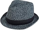 styleBREAKER klassischer Trilby Hut in Melange Optik mit Krempe, Papierhut, Strohhut, Unisex 04025018, Farbe:Navy, Größe:S/M = 56 cm