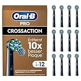 Oral-B Pro CrossAction Aufsteckbürsten für elektrische Zahnbürste, 12 Stück, Zahnreinigung, X-Borsten, Original Oral-B Zahnbürstenaufsatz, briefkastenfähige Verpackung, Made in Germany, schwarz