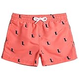 MaaMgic Kleine Jungen Badeshorts Schnelltrocknend Boardshorts mit Mesh-Futter Taschen und Verstellbarem Tunnelzug MEHRWEG, 2 Jahre, Dinosaurier Orange