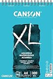 CANSON XL Aquarellpapier, fein, 300 g/m², an der kurzen Seite spiralgebundener Block, DIN A4 21 x 29,7 cm, Weiß, 30 Blatt