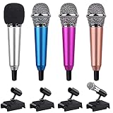 Xinlie 4 Stücke Mini Microphone Micro Karaoke Microfon KTV Tragbare Instrumentenmikrofon Mikrofon mit Ständer,Kompatibel mit Handy,Laptop,für Singen,Aufnahmen,mit 4 Ständern und Schwammhülse