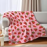 TOPSIDA 150x130CM Erdbeere Kuscheldecke,Kuscheldecke Flauschig, Decke Geburtstagsgeschenk für Frauen,Mama, Mädchen, Frau, Freundin, Kollegin Dekorative Sofakissen für Schlafzimmer und Wohnzimmer