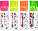 Permanent Spray edding 5200 neon-pink-gelb-orange-grün 4x200ml Set - Acryllack Lackieren & Dekorieren von Farbsprühdosen inkl. 9 Ersatzsprühköpfe